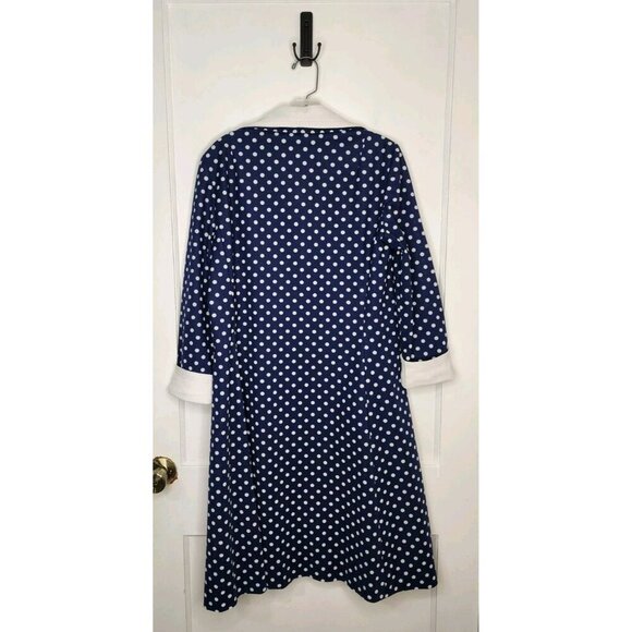 Sz Medium Bergdorf Goodman Blue Polka Dot Dress Polyester Gold Buttons - Picture 2 of 4